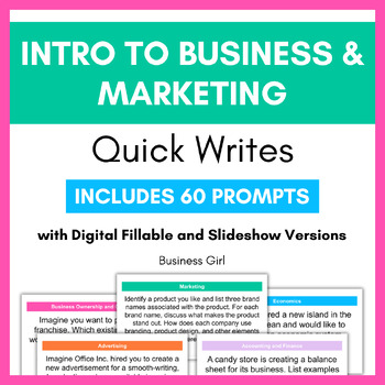 Preview of 50 Introduction to Business & Marketing Quick Writes (Writing Prompts)