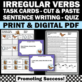 Preview of Irregular Past Tense Verbs Worksheets Activities Speech Therapy Task Cards Quiz