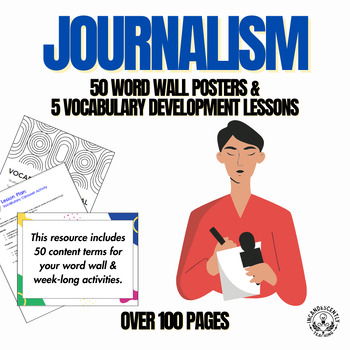 Preview of 50 Journalism Terms & Meanings, Word Wall & 5 Vocabulary Building Activities