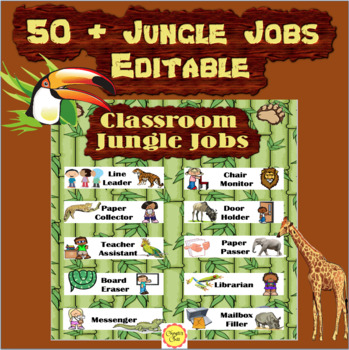 50 jungle zoo animal themed classroom job charts editable tpt