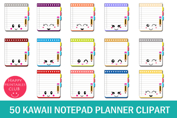 Preview of 50 Kawaii Notepad Planner Clipart- Planner Clipart