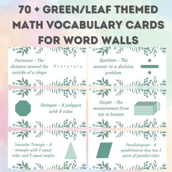 Preview of 70 + Leaf Themed Math Vocabulary Cards - Math Word Wall - 3rd, 4th, & 5th Grade