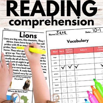 Preview of Lions: Non-Fiction Reading Comprehension Passages & Questions + Vocabulary