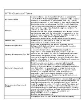 Preview of 50 MTSS Glossary of Terms (editable resource)