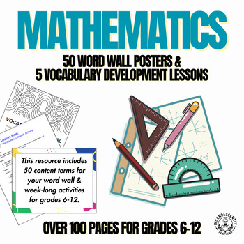 Preview of 50 Math Terms (Grades 6-12), Word Wall & 5 Vocabulary Building Activities