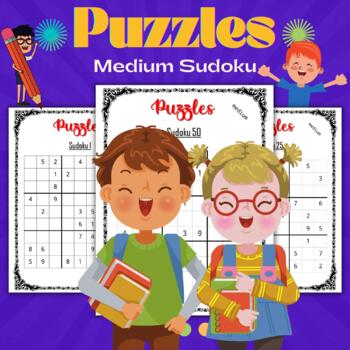 Preview of 50+ Medium Sudoku Puzzles With Solutions - Back to school Games Activities