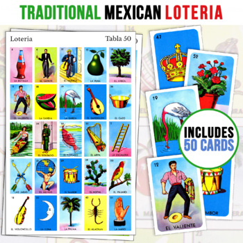 Preview of 50 Mexican Loteria Game Cards | 5X5 Spanish Bingo | Kid Friendly