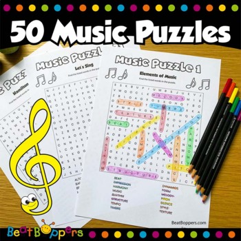 Preview of 50 Music Word Search Puzzles | Music Sub Plan Activity