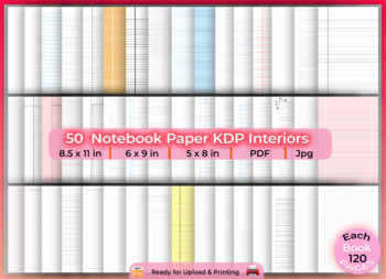 Preview of 50 Notebook Paper KDP Interiors Printable - Each With 120 pages