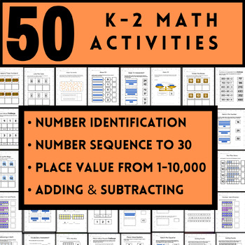 Preview of 50 Number ID, Sequence, & Place Value Worksheet Activities for Grades K-2
