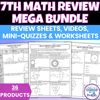 Preview of 7th Grade Math Review MEGA BUNDLE - Review Sheets, Mini Quizzes, Worksheets