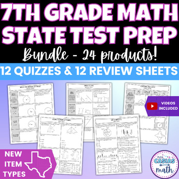 Preview of 7th Grade Math Test Prep STAAR Review Sheets and Mini Quizzes BUNDLE