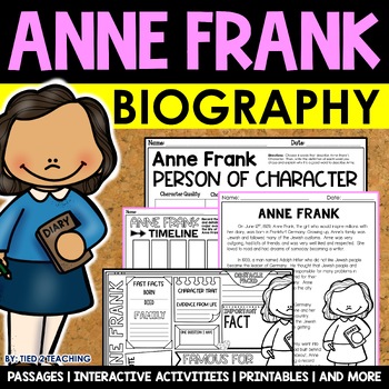 Preview of Anne Frank Biography Unit Pack Women's History Month Reading Passages Activities