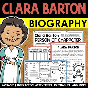 Preview of Clara Barton Biography Pack Reading Passages Poster Graphic Organizers