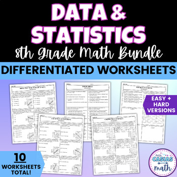 Preview of Data and Statistics Differentiated Worksheets BUNDLE 8th Grade Math Pre-Algebra