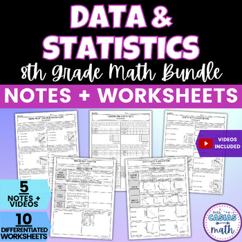 Preview of Data and Statistics Guided Notes and Worksheets BUNDLE 8th Grade Math
