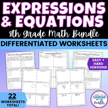 Preview of Expressions and Equations Differentiated Worksheets BUNDLE 8th Grade Math