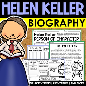 Preview of Helen Keller Activities Biography Pack Lesson Reading Passages Poster Organizers