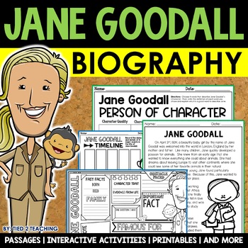 Preview of Jane Goodall Biography Pack Passages Worksheets Women's History Month
