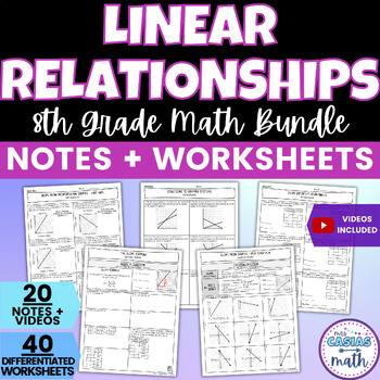 Preview of Linear Relationships Guided Notes and Worksheets BUNDLE 8th Grade Math