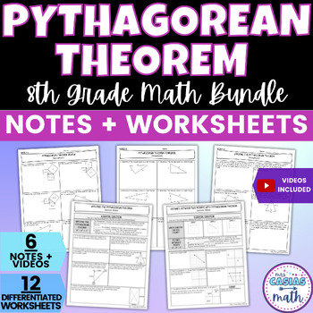 Preview of Pythagorean Theorem Guided Notes Lessons and Differentiated Worksheets BUNDLE