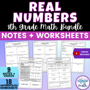 Preview of Real Numbers Guided Notes Lessons and Differentiated Worksheets BUNDLE