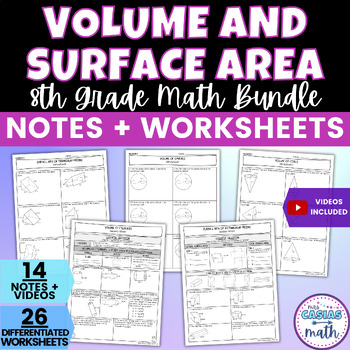 Preview of Surface Area and Volume Guided Notes Lessons and Worksheets BUNDLE