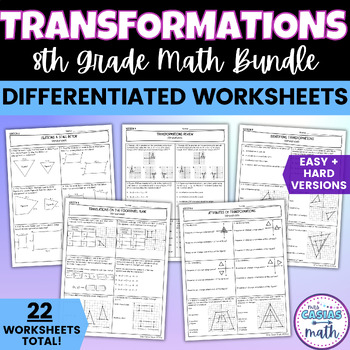 Preview of Transformations Differentiated Worksheets BUNDLE 8th Grade Math Pre Algebra