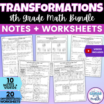 Preview of Transformations Guided Notes and Worksheets BUNDLE 8th Grade Math