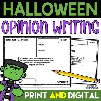 Preview of Halloween Opinion Writing Prompts with Writing Graphic Organizers and Scaffolds