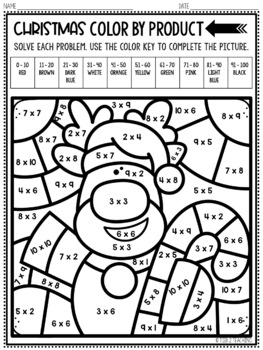 Christmas Multiplication Coloring Pages Math Facts Color by Number