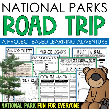 Preview of National Parks Research Road Trip PBL Project Based Learning Writing Math