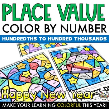 Preview of New Year Coloring Pages Place Value Worksheets Color by Number
