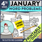 4th Grade January Word Problems printable and digital math