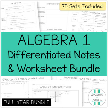 Preview of Algebra 1 Full Year Differentiated Notes and Worksheets