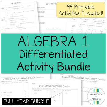Preview of Algebra 1 Activity Bundle Differentiated Printable Full Year