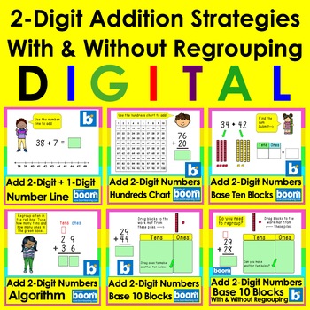 Preview of 50% OFF 2-Digit Addition Strategies BUNDLE for Boom Cards With & W/O Regrouping