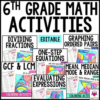 Preview of 6th Grade Math Coloring Activities