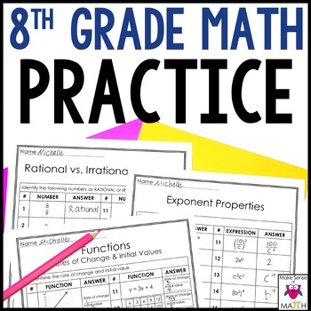 Preview of 8th Grade Math Practice Packet, Worksheets & Homework Review