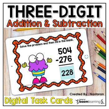 Preview of Boom Cards Three Digit Addition And Subtraction With Regrouping