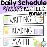 Daily Schedule Cards Groovy Pastels EDITABLE Classroom Decor