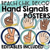 Hand Signals Posters Beach Chic EDITABLE Classroom Decor