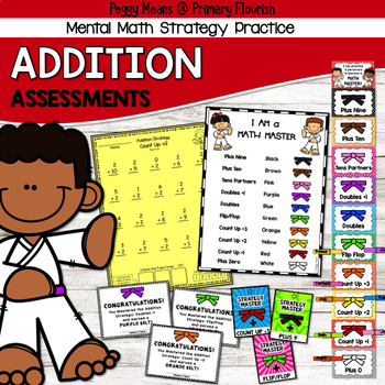 Preview of Math Facts Fluency ADDITION Assessments - Karate theme