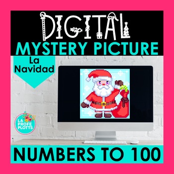 Preview of Spanish Christmas Activity Spanish Numbers to 100 Mystery Picture Pixel Art
