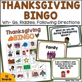 Thanksgiving Bingo - Language Game - Speech Therapy - WH Q