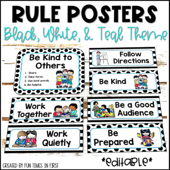Classroom Rules Posters EDITABLE | Black, White, and Teal Decor | TpT