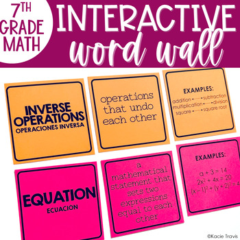 Preview of Interactive Word Wall Card Sort Expressions & Equations 7th Grade Math Vocab
