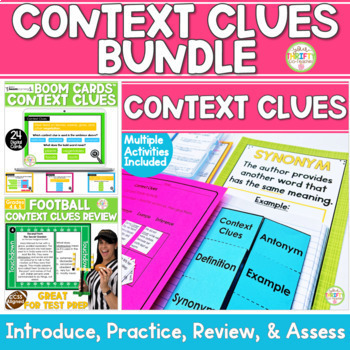Preview of Context Clues Activities Worksheets Review Boom Digital Task Cards