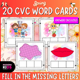 Spring CVC Word Cards Fill in the Missing Letters with Answers