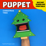 Christmas Tree Puppet, Holiday Craft Activity, DIY Printab